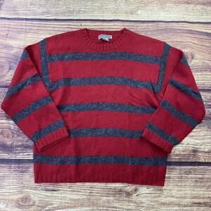 Vtg Harbour Classics Mens Sweater L Large Red Gray Heavy Knit Crewneck Outdoor